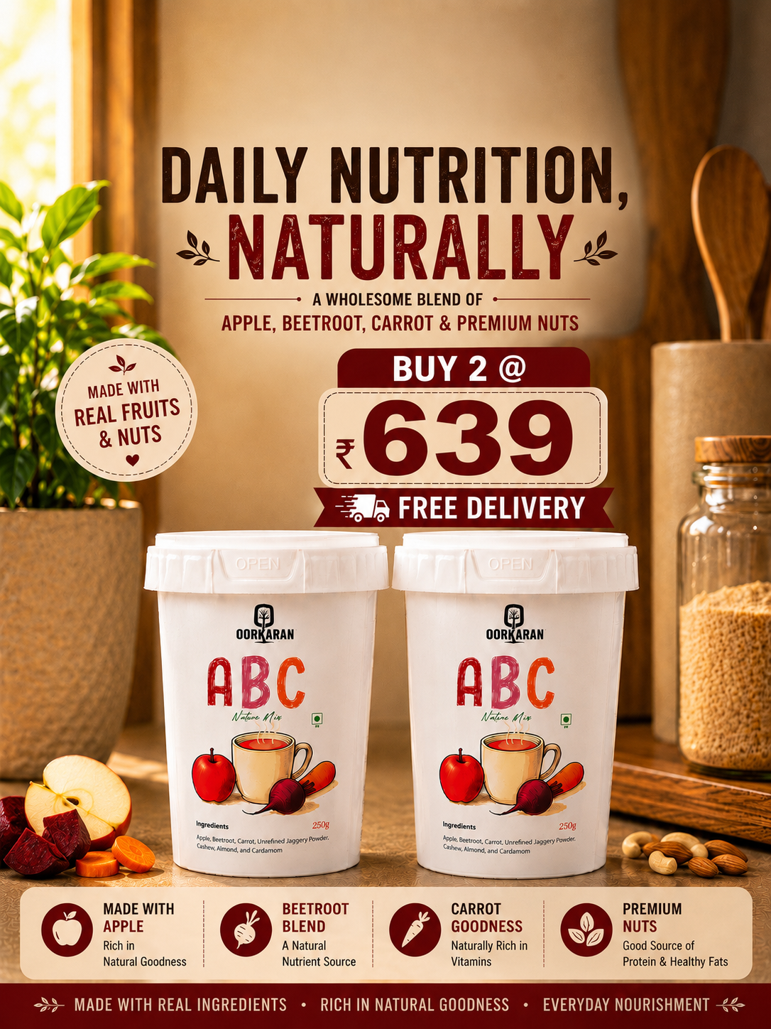 Oorkaran ABC Nature Mix Combo Pack (2 × 250g) | Apple, Beetroot & Carrot | Free Delivery