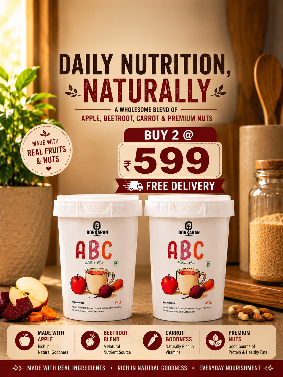 Oorkaran ABC Nature Mix Combo Pack (2 × 250g) | Apple, Beetroot & Carrot | Free Delivery