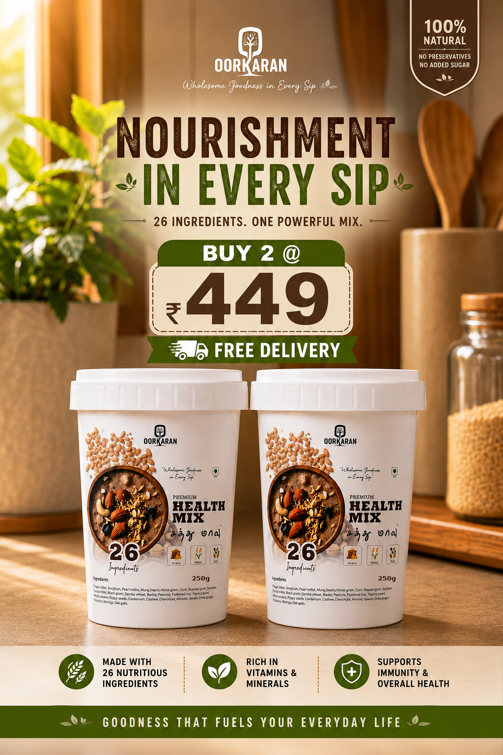 Oorkaran Premium Health Mix Powder Combo Pack (2 × 250g)  | Free Delivery