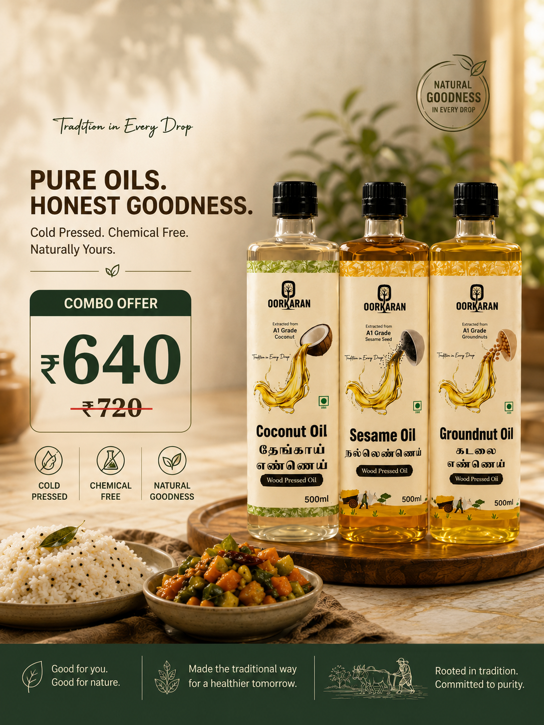 Oorkaran Wood Pressed Oils Combo Pack – 3 x 500ml